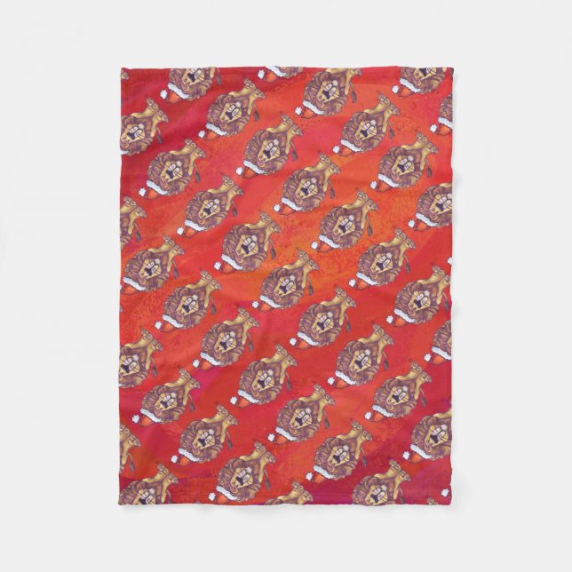 Couverture Polaire Noël du lion en rouge (Devant)