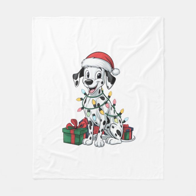 Couverture Polaire Noël Éclairage Santa Chapeau Dalmatien Chien Noël (Devant)