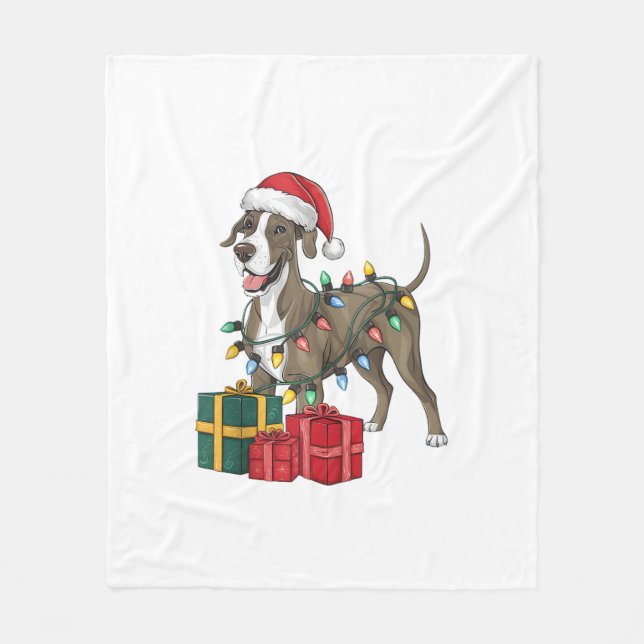 Couverture Polaire Noël Éclairage Santa Chapeau grand chien Danse Noë (Devant)