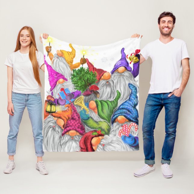 Couverture Polaire Noël Fleece Blanket Joyeux Gnome Party (En situation)