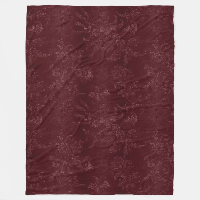 Couverture Polaire Noël floral bordeaux rouge profond (Devant)