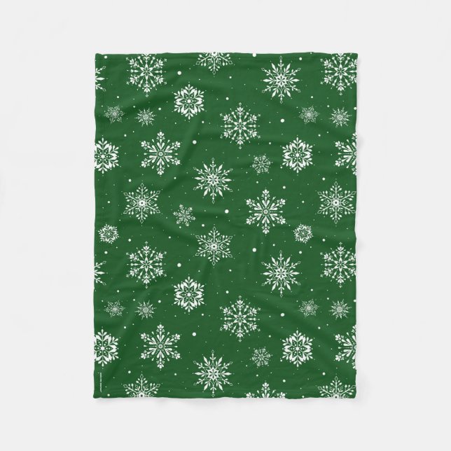 Couverture Polaire Noël Folk Snowflakes Green Fleece Blanket (Devant)