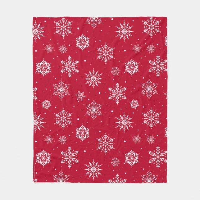 Couverture Polaire Noël Folk Snowflakes Rouge Fleece Blanket (Devant)