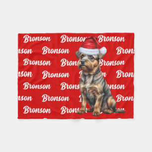 Couverture Polaire Noël Frontière Terrier avec le nom du chien