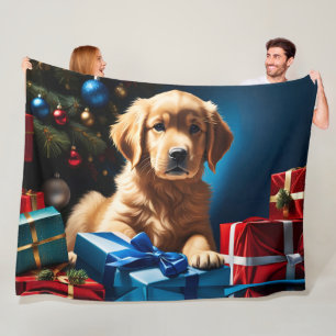COUVERTURE POLAIRE NOËL GOLDEN RETRIEVER PUPPY