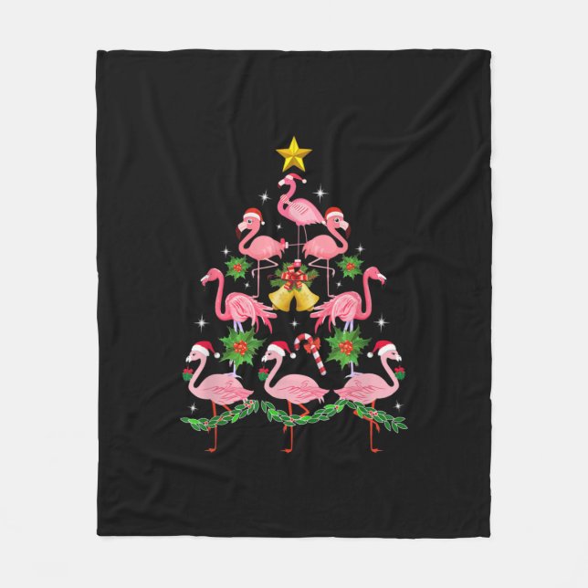 Couverture Polaire Noël - Joli Flamant rose sapin de Noël (Devant)
