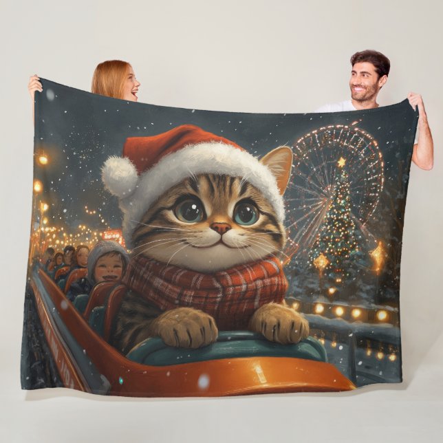 Couverture Polaire Noël Montagnes Russes Chat Bengal (En situation)
