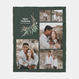 Couverture Polaire Noël multi photo botanique vert foncé rustique