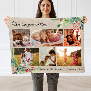 Couverture Polaire Noël NOUS VOUS AIMONS MOM Rustic Photo Collage