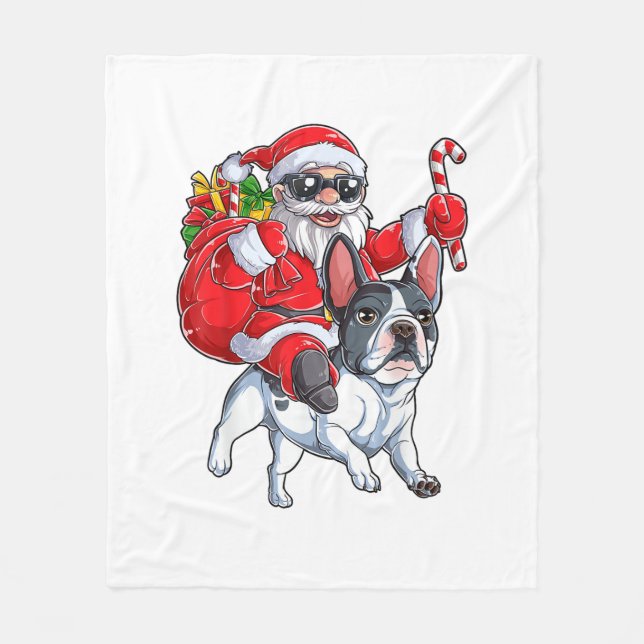 Couverture Polaire Noël Père Noël équitation Français Chien-taureaux  (Devant)