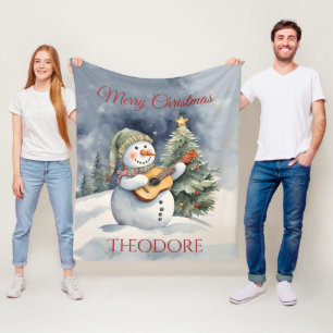 Couverture Polaire Noël personnalisé de guitare Snowman