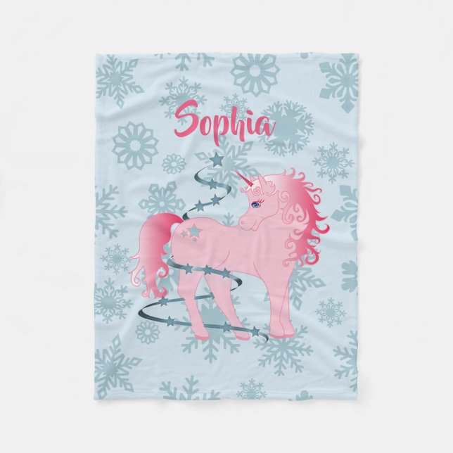 Couverture Polaire Noël Personnalisé Unicorne rose Fille Flambeau de  (Devant)