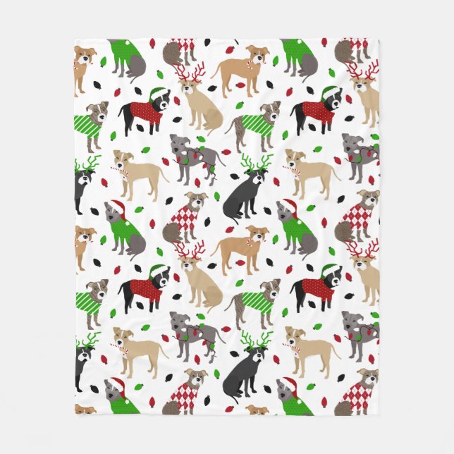 Couverture Polaire Noël Pitbull Chiens Blanket en polaire (Devant)