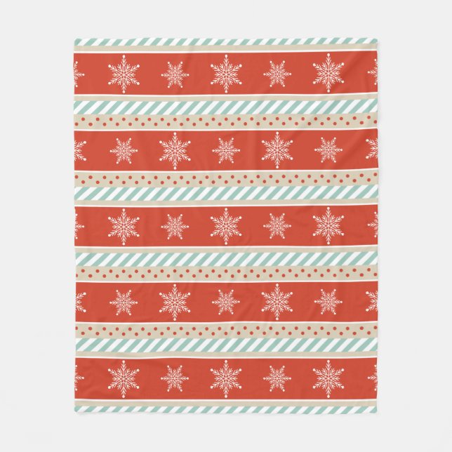Couverture Polaire Noël Red Stripes Snowflakes Motif (Devant)