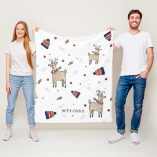 Couverture Polaire Noël Reindeer Casquette Rustique Personnalisé