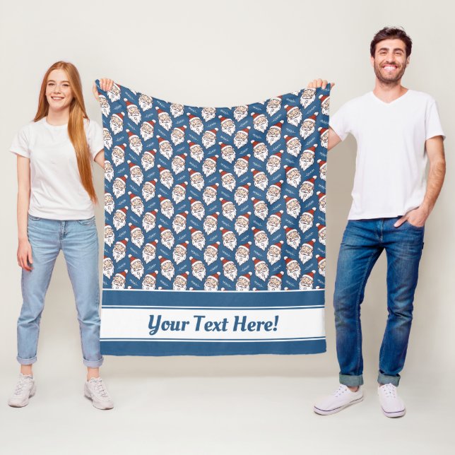 Couverture Polaire Noël rétro Santa Claus rouge blanc et bleu (En situation)