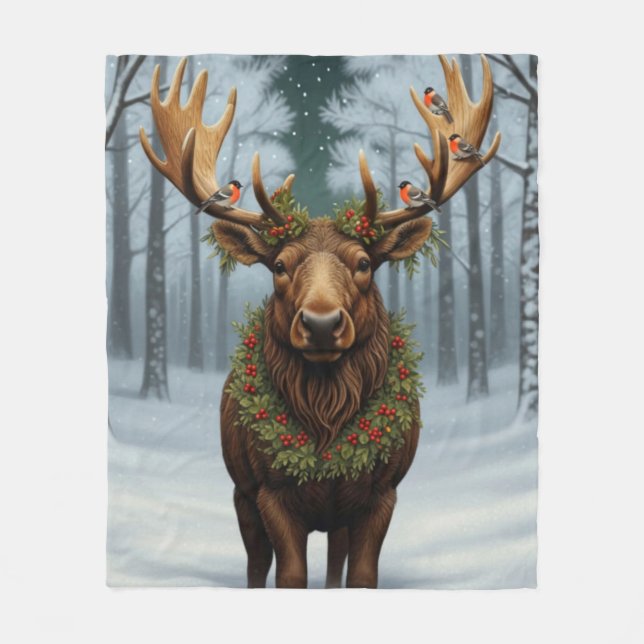Couverture Polaire Noël rustique orignal forêt boisée hivernale  (Devant)