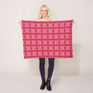 Couverture Polaire Noël, scandinave, rouge, blanc, flocons de neige,