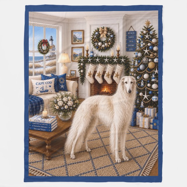 Couverture Polaire Noël sur Cape Cod ,Borzoi  (Devant)