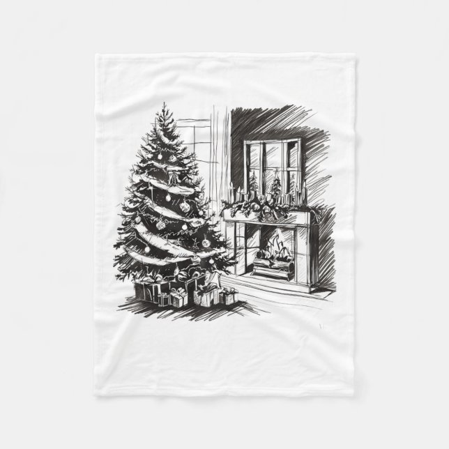 Couverture Polaire Noël Tee - shirt Noël Croquis Pic Arbre Cadeaux (Devant)