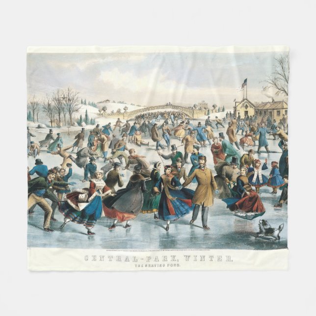 Couverture Polaire Noël victorien Central Park Currier & Ives (Devant (Horizontal))