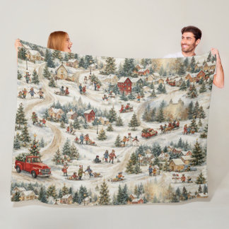 Couverture Polaire Noël vintage au pays des merveilles hivernales