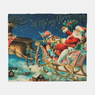 Couverture Polaire Noël vintage du Père Noël Sleigh