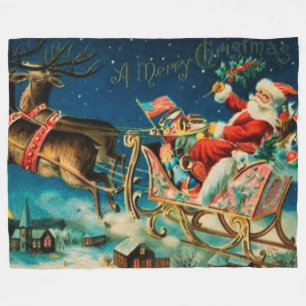 Couverture Polaire Noël vintage du Père Noël Sleigh