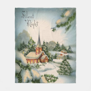 Couverture Polaire Noël vintage nuit silencieuse église de campagne