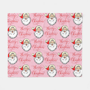 Couverture Polaire Noël Vintage Santa Claus Pink Fleece Blanche