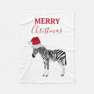 Couverture Polaire Noël Zebra Funny Animal avec Santa Hat