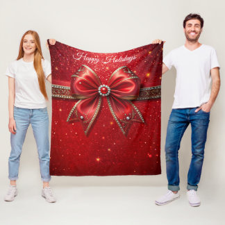 Couverture Polaire Nœud rouge avec perles et bijoux en molleton