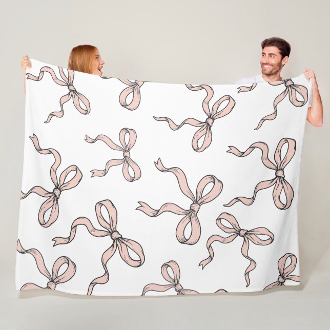 Couverture Polaire Nœuds ruban rose tendance mignons contour noir (En situation)