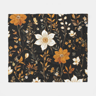 Couverture Polaire Noir Automne Boho Vintage or modèle floral