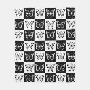 Couverture Polaire Noir blanc À damiers conception papillon