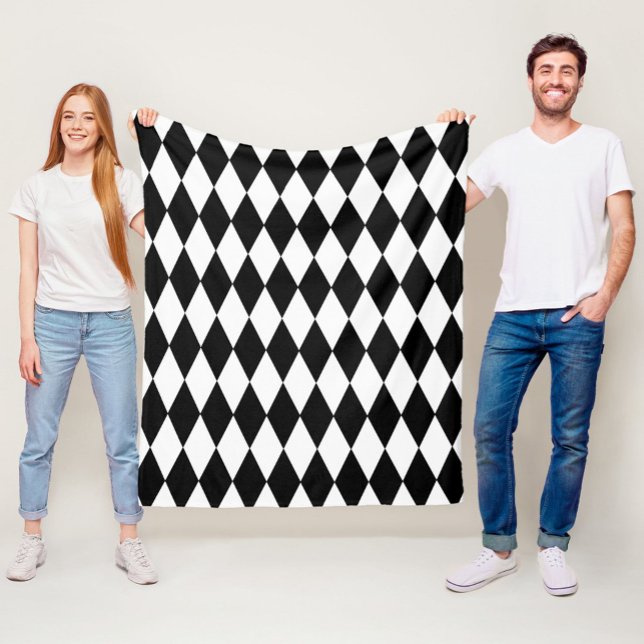 Couverture Polaire Noir blanc Arlequin Diamonds Motif Design (Créateur téléchargé)