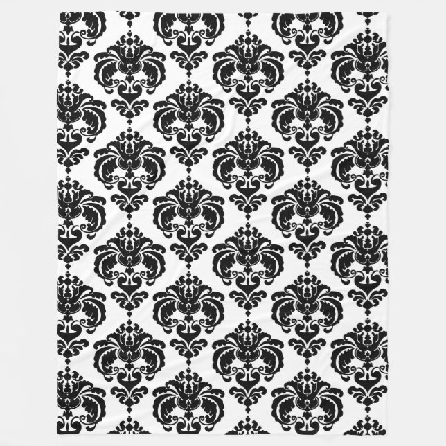 Couverture Polaire Noir & Blanc Damask Chic Moderne Motif élégant (Devant)