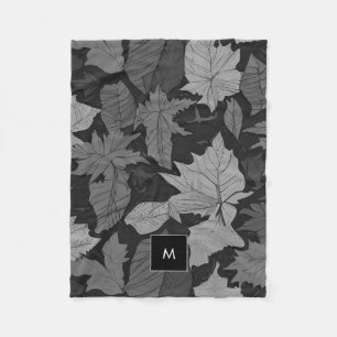 Couverture Polaire Noir blanc feuille monogrammé motif