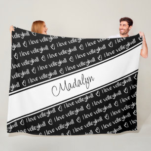 Couverture Polaire noir blanc J'aime volleyball phrase motif