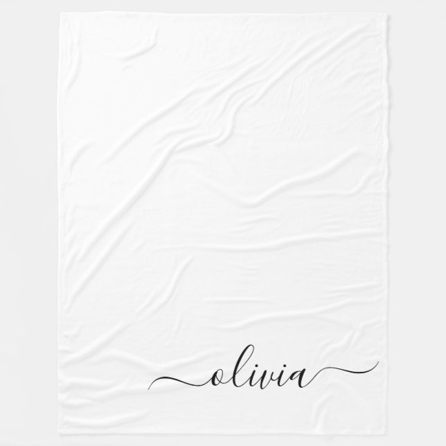 Couverture Polaire Noir Blanc moderne Script Girl Monogramme Nom (Devant)