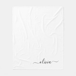 Couverture Polaire Noir Blanc Script Monogramme Nom Moderne