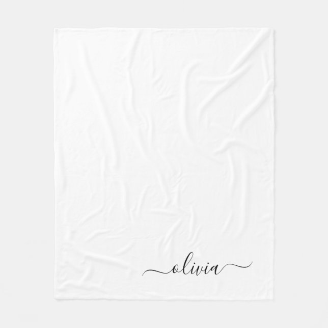 Couverture Polaire Noir Blanc Script Monogramme Nom Moderne (Devant)