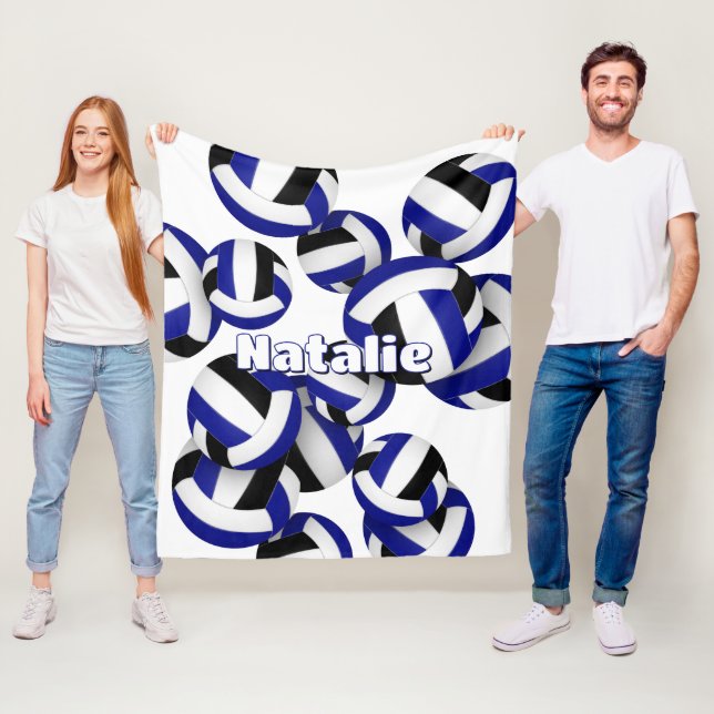 Couverture Polaire noir bleu équipe couleurs volleyballs filles sport (En situation)