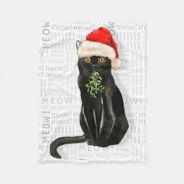 Couverture Polaire Noir Bombay Père Noël Chat Noël (Devant)