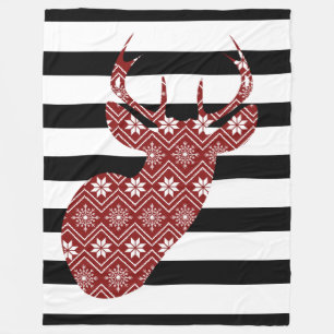 Couverture Polaire Noir chic de cerfs communs rouges d'hiver +