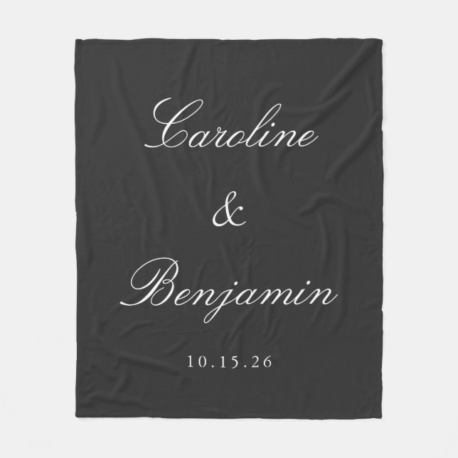 Couverture Polaire Noir classique Script élégant Mariage Nom personna (Devant)
