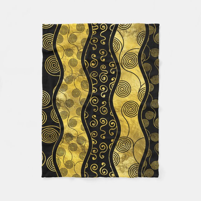 Couverture Polaire Noir de luxe et motif africain d'or (Devant)
