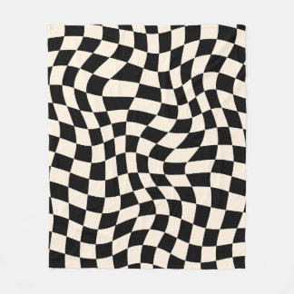 Couverture Polaire Noir Et Beige Psychédélique À damiers Super Grille