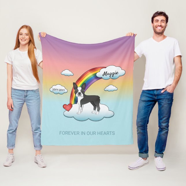 Couverture Polaire Noir Et Blanc Boston Terrier Rainbow Memorial (En situation)