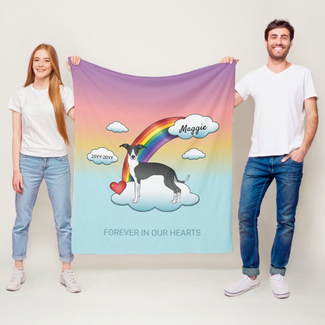 Couverture Polaire Noir Et Blanc Italien Greyhound Rainbow Memorial (En situation)